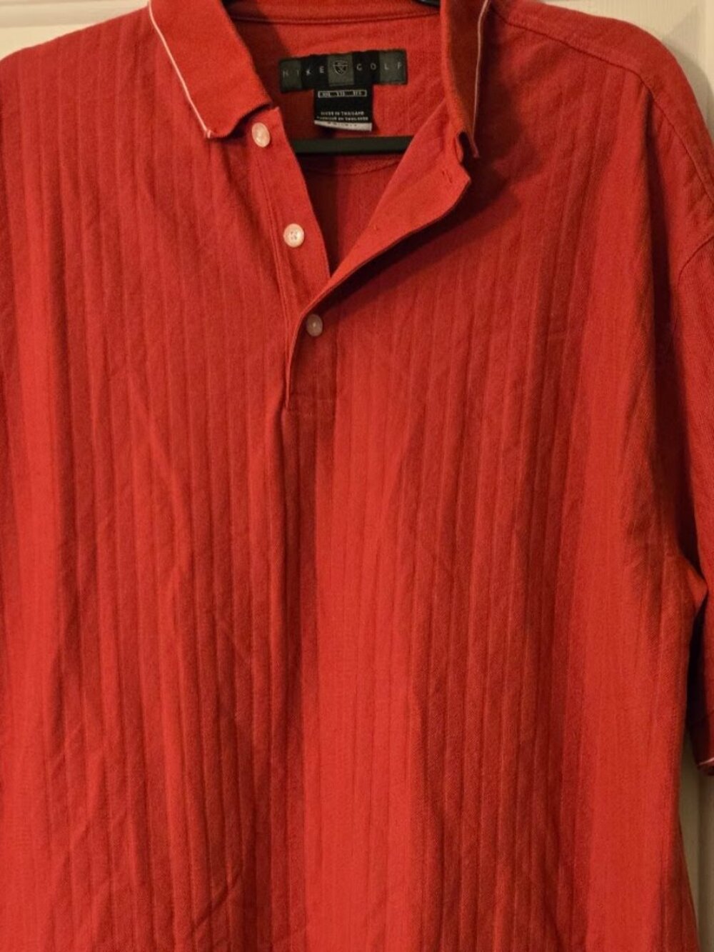Nike Red Golf Shirt Dri-Fit Collared Textured Stripe